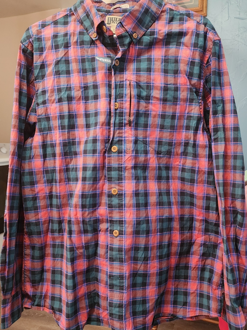 Duluth Trading Co Red and Blue Plaid Button-Up Shirt Sz Lrg
